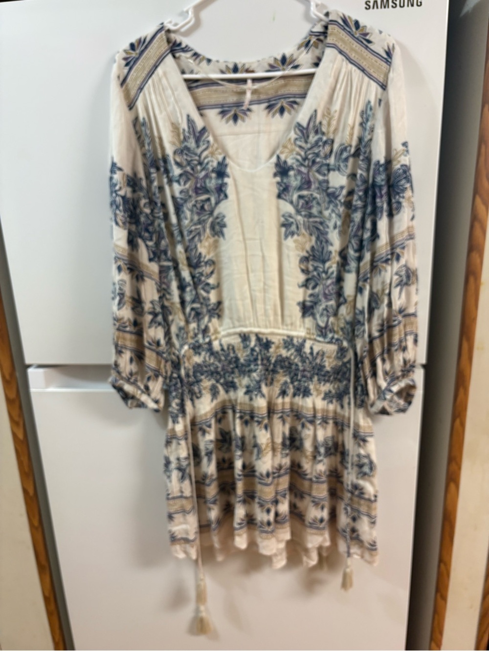 Free People Cream Floral Boho Tunic with Blue and Tan Accents - Picture 2 of 10